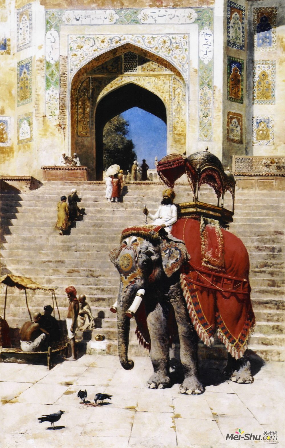 埃德温·罗德·威克斯(Edwin Lord Weeks)高清作品《Royal Elephant at the Gateway to the Jami Masjid, Mathura》