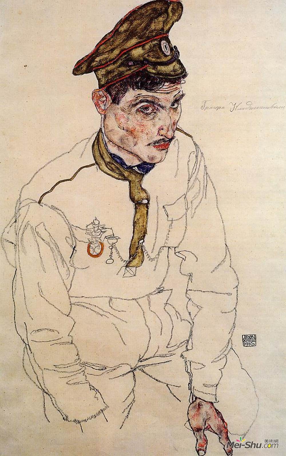 埃贡·席勒(Egon Schiele)高清作品《Russian Prisoner of War (Grigori Kladjishuli)》