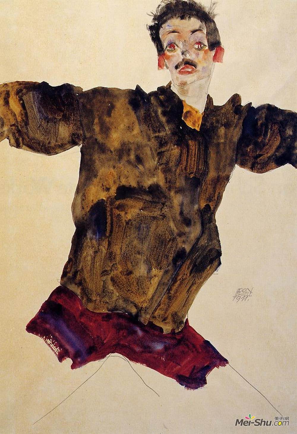 埃贡·席勒(Egon Schiele)高清作品《伸臂自画像》
