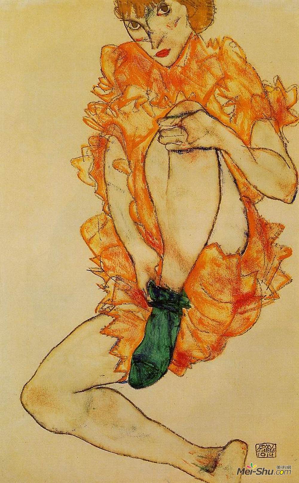 埃贡·席勒(Egon Schiele)高清作品《绿色长袜》