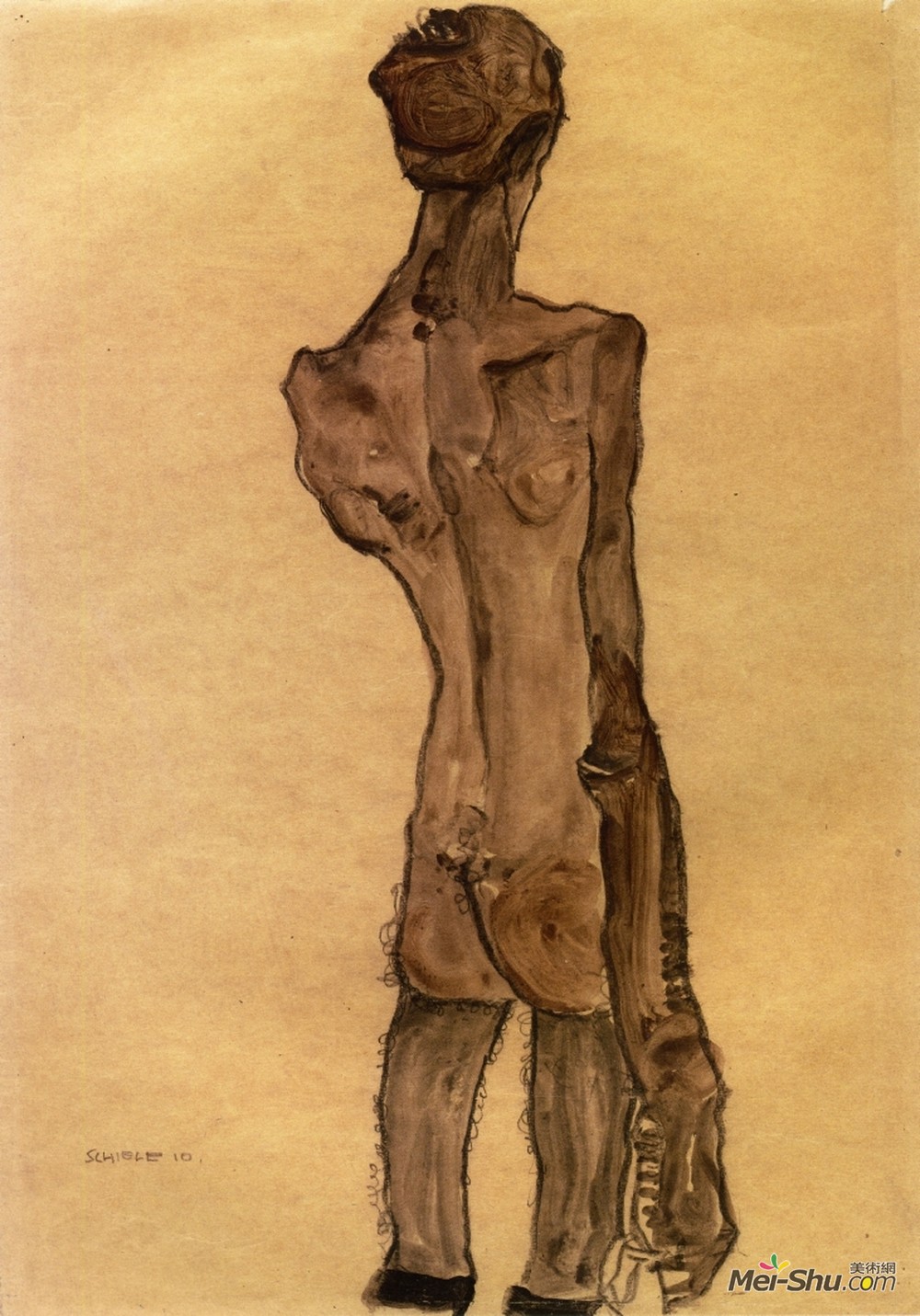 埃贡·席勒(Egon Schiele)高清作品《站立男性裸体，后视图》