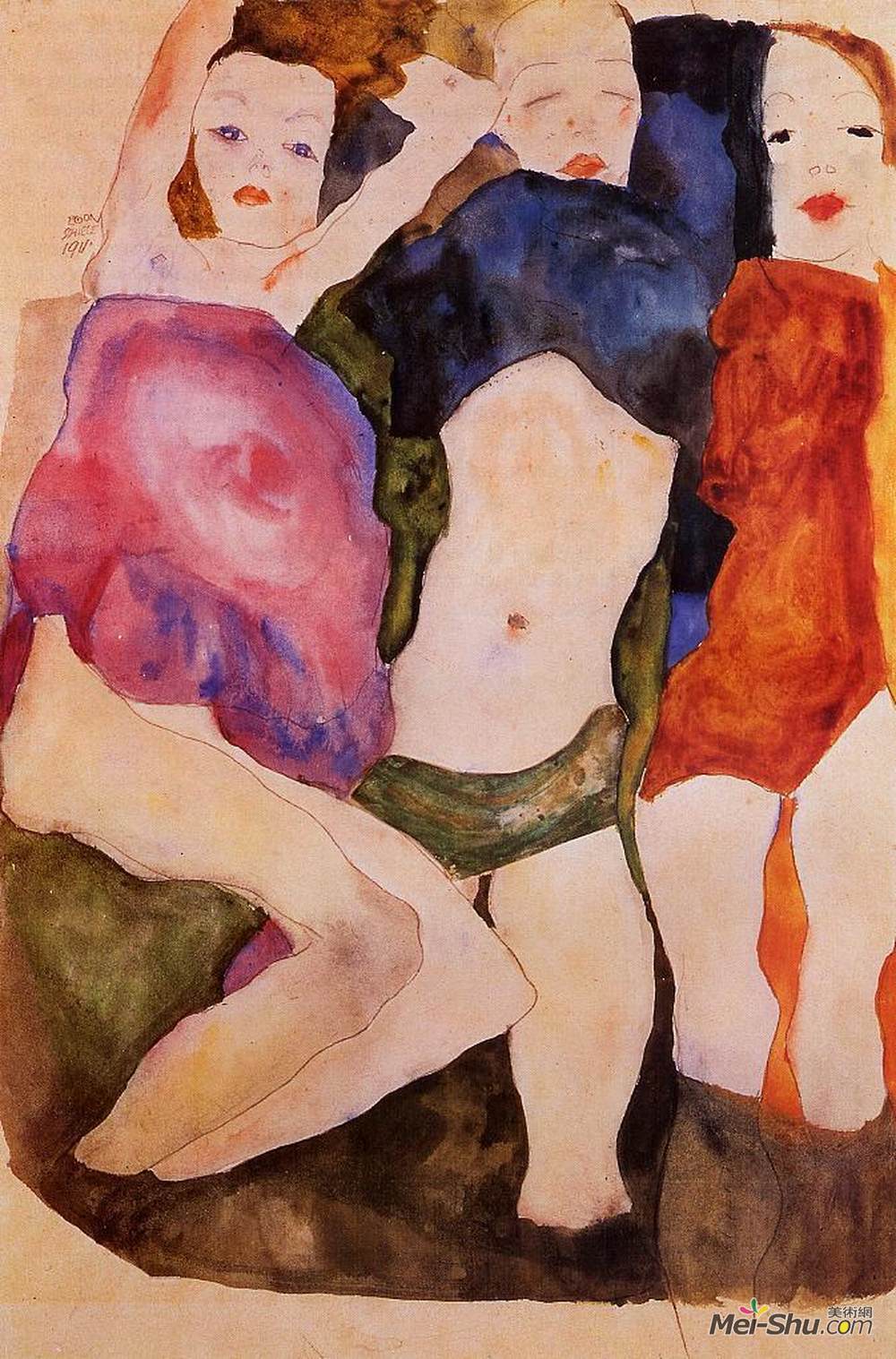 埃贡·席勒(Egon Schiele)高清作品《三个女孩》