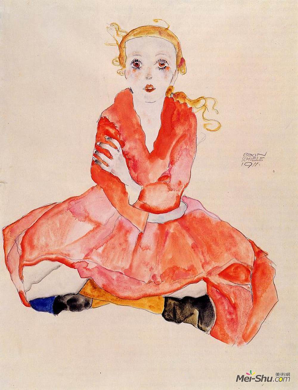 埃贡·席勒(Egon Schiele)高清作品《坐在前面的女孩》