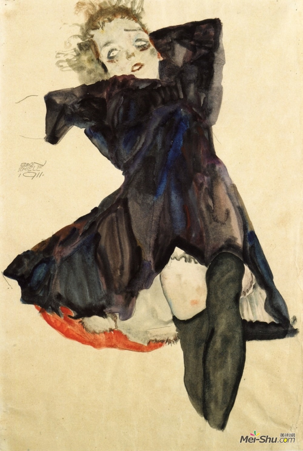 埃贡·席勒(Egon Schiele)高清作品《穿着蓝色衣服的女孩》