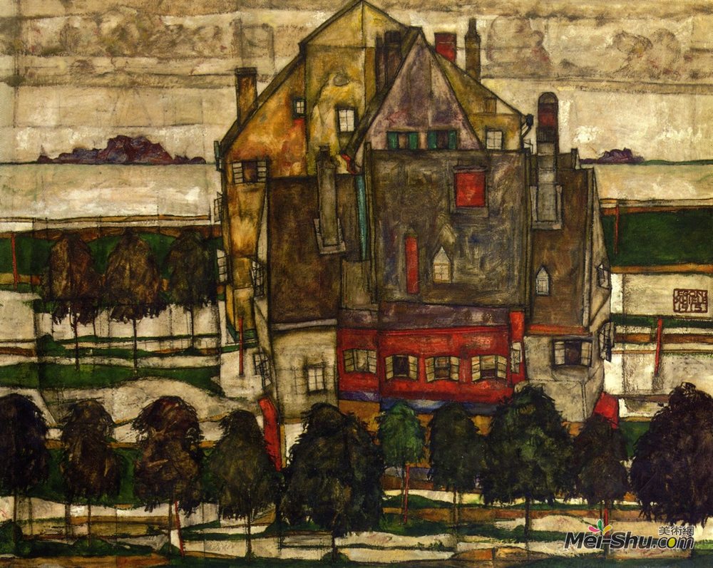 埃贡·席勒(Egon Schiele)高清作品《单户住宅》