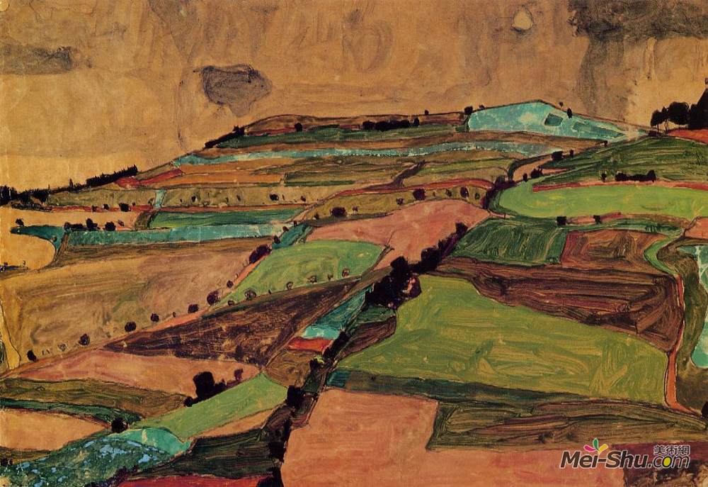 埃贡·席勒(Egon Schiele)高清作品《Field Landscape (Kreuzberg near Krumau)》