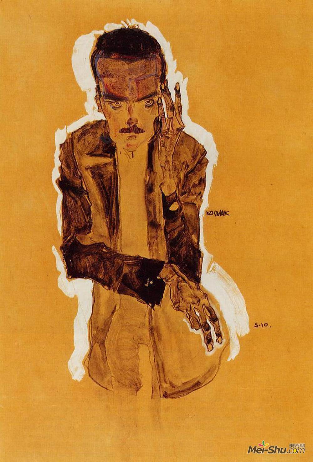 埃贡·席勒(Egon Schiele)高清作品《Portrait of Eduard Kosmack with Raised Left Hand》