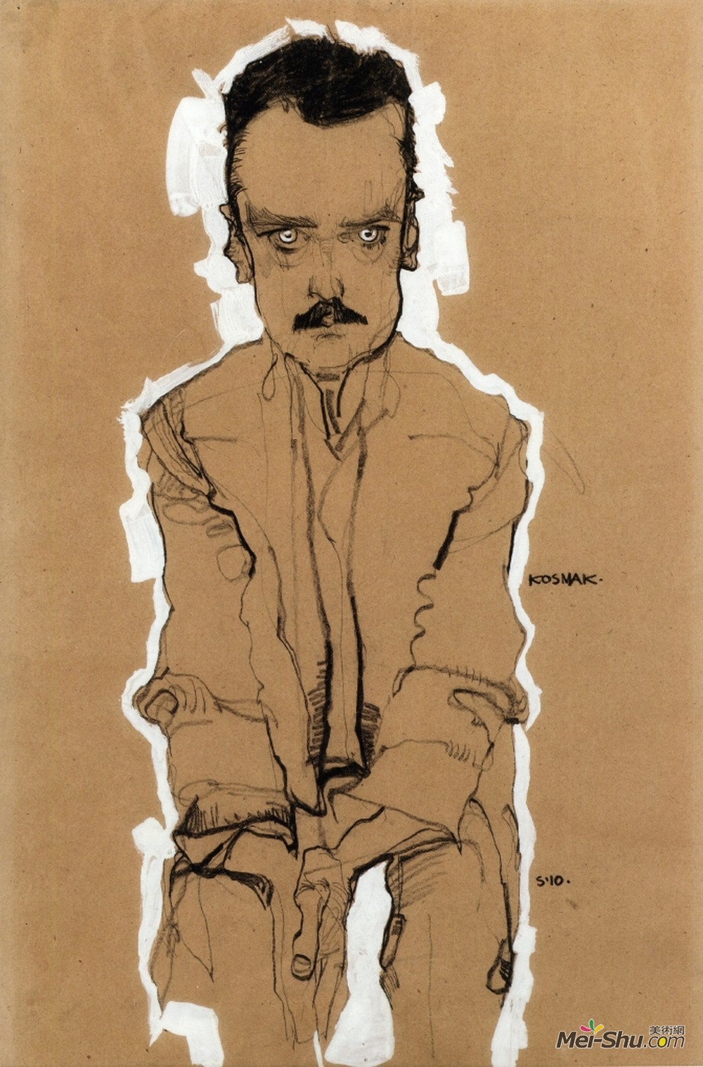 埃贡·席勒(Egon Schiele)高清作品《Portrait of Eduard Kosmack, Frontal, with Clasped Hands》