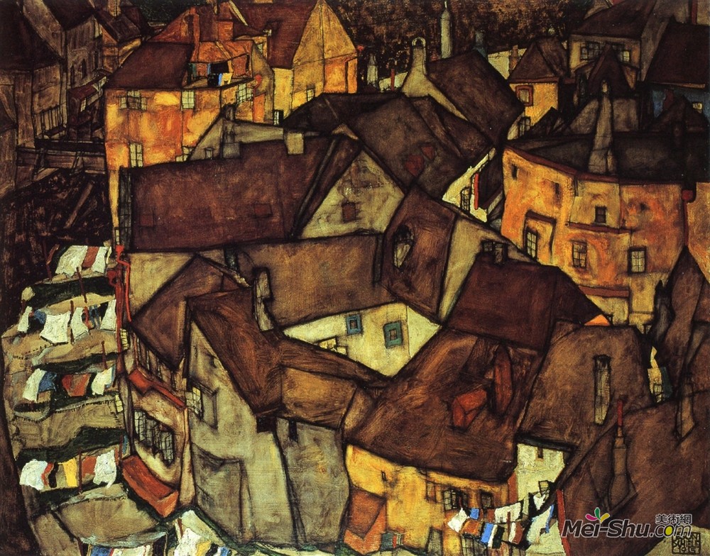 埃贡·席勒(Egon Schiele)高清作品《Krumau Town Crescent I》