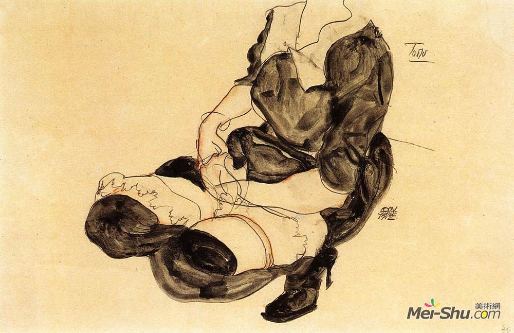 埃贡·席勒(Egon Schiele)高清作品《女性躯干，蹲下》