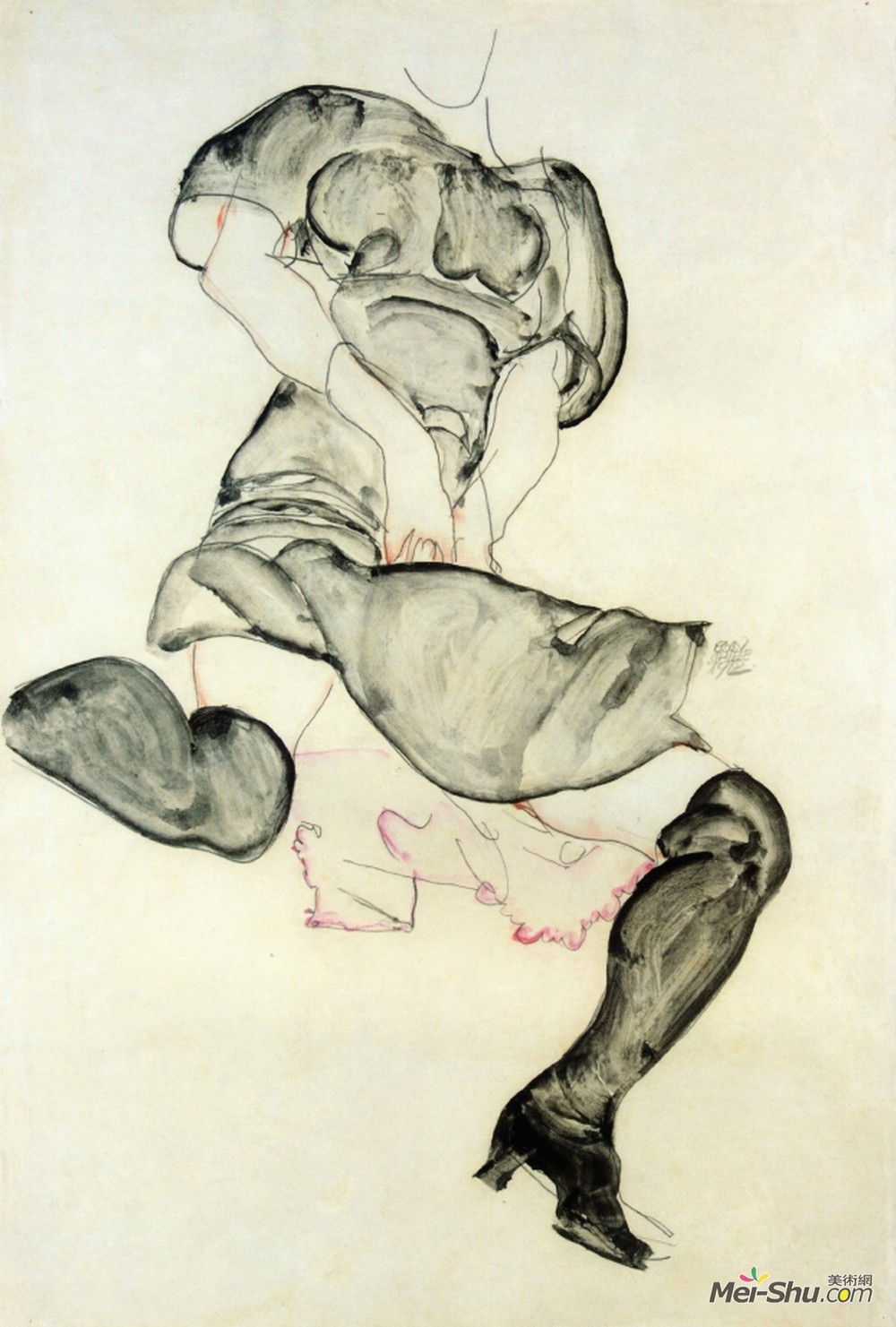 埃贡·席勒(Egon Schiele)高清作品《穿黑丝的女人》