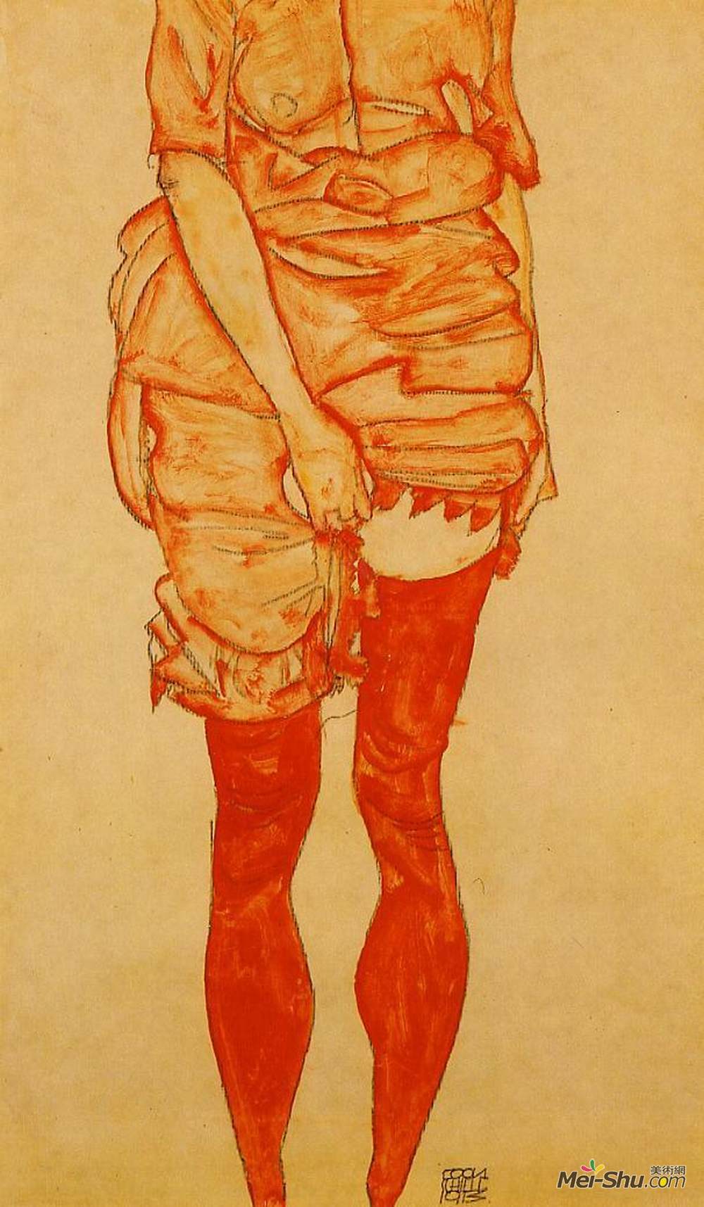 埃贡·席勒(Egon Schiele)高清作品《站着红的女人》