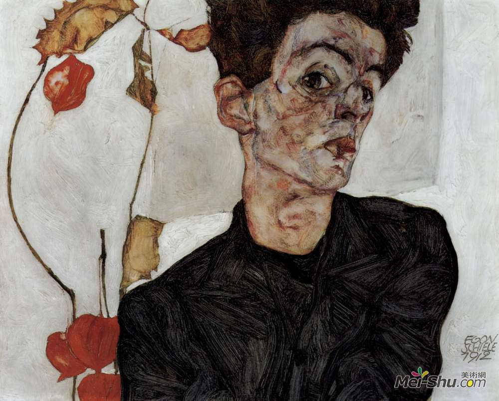 埃贡·席勒(Egon Schiele)高清作品《中国灯笼自画像》