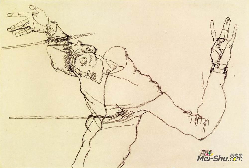 埃贡·席勒(Egon Schiele)高清作品《自画像作为圣塞巴斯蒂安》