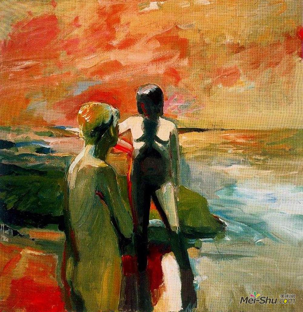 埃尔默比肖夫(Elmer Bischoff)高清作品《海边的两个身影》