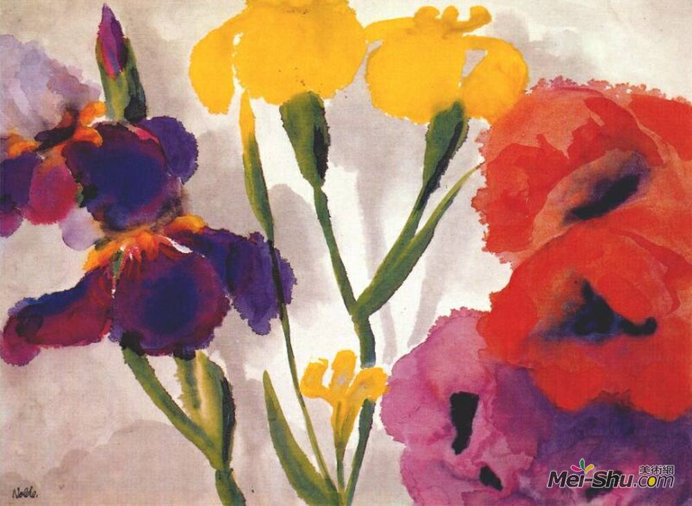 埃米尔·诺尔迪(Emil Nolde)高清作品《鸢尾和罂粟花》