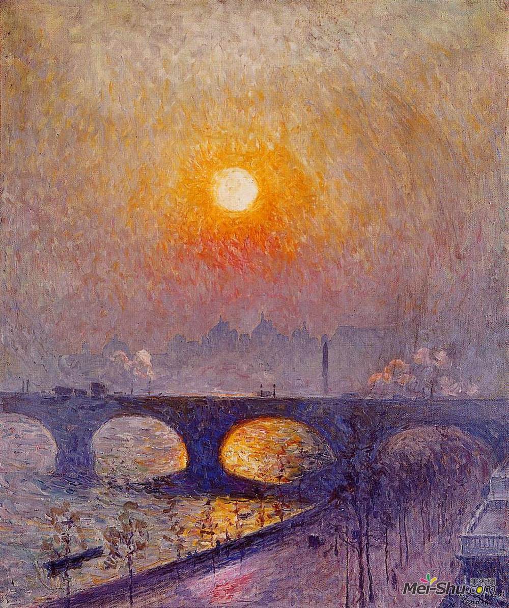 埃米尔·克劳斯(Emile Claus)高清作品《滑铁卢桥上的日落》