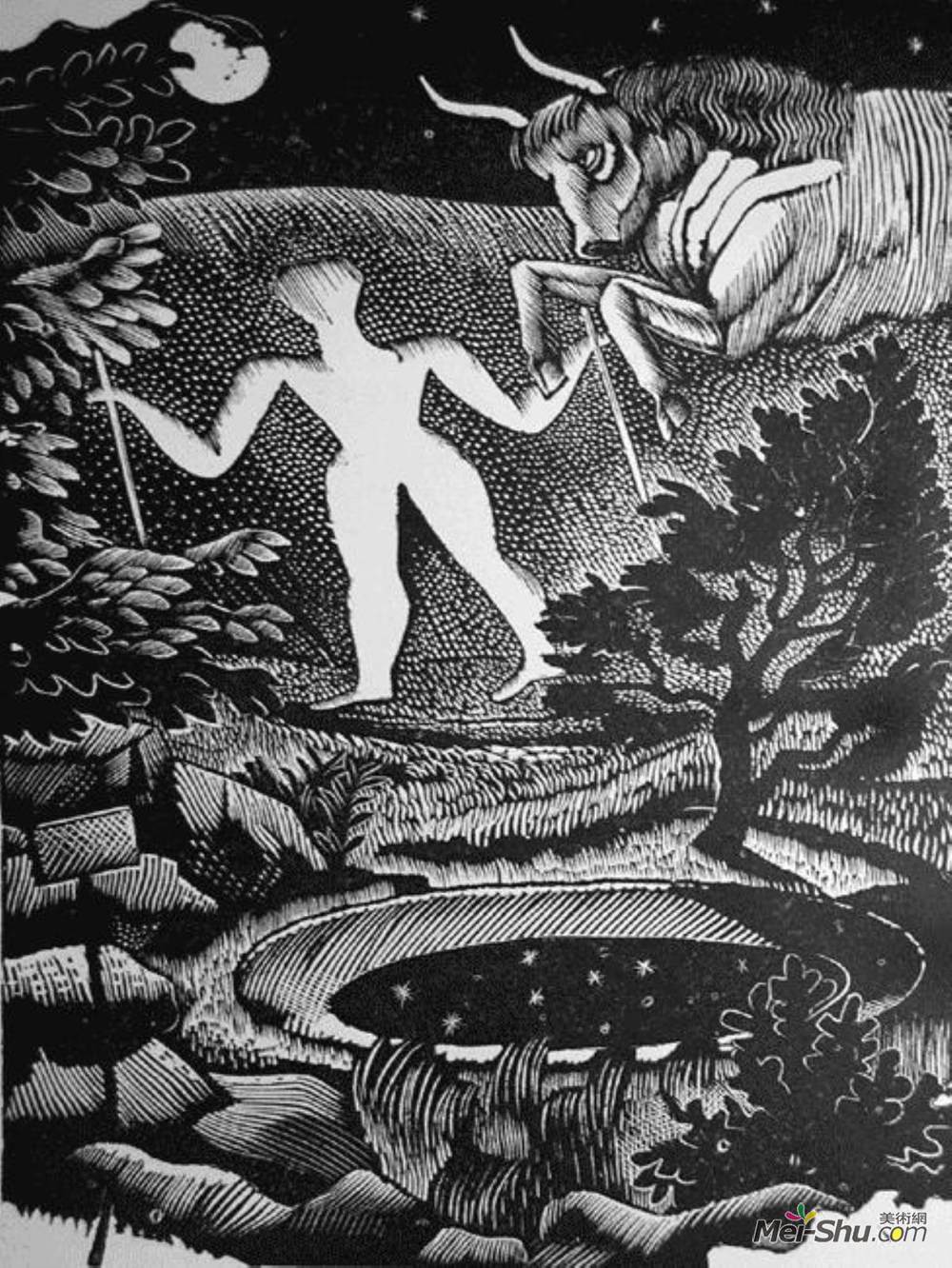 艾里克·拉斐留斯(Eric Ravilious)高清作品《五月，威尔明顿长城木刻》