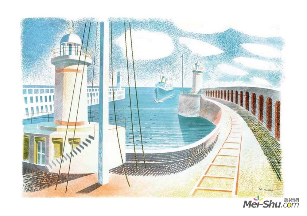 艾里克·拉斐留斯(Eric Ravilious)高清作品《纽哈文港》