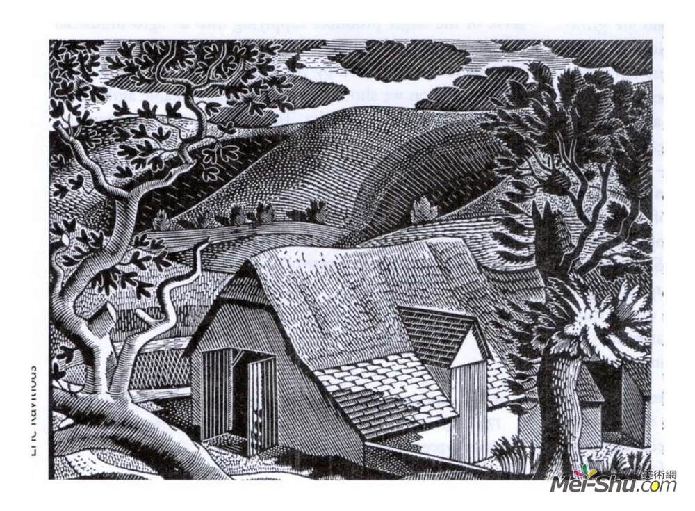 艾里克·拉斐留斯(Eric Ravilious)高清作品《苏塞克斯景观》
