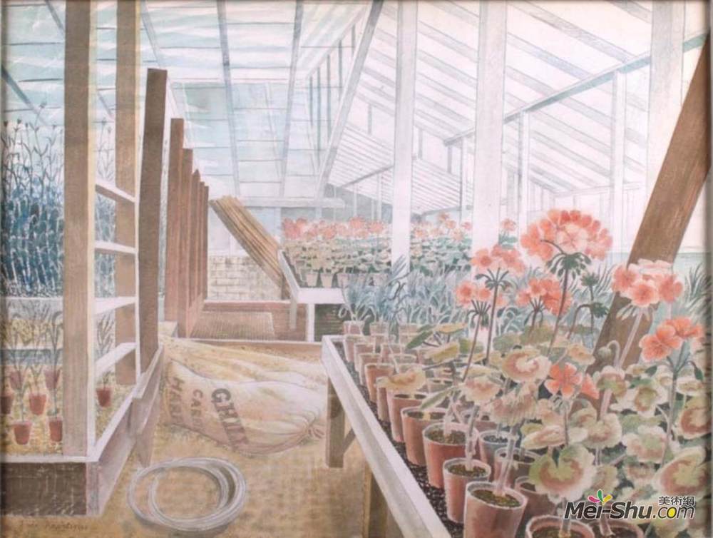 艾里克·拉斐留斯(Eric Ravilious)高清作品《天竺葵和康乃馨》