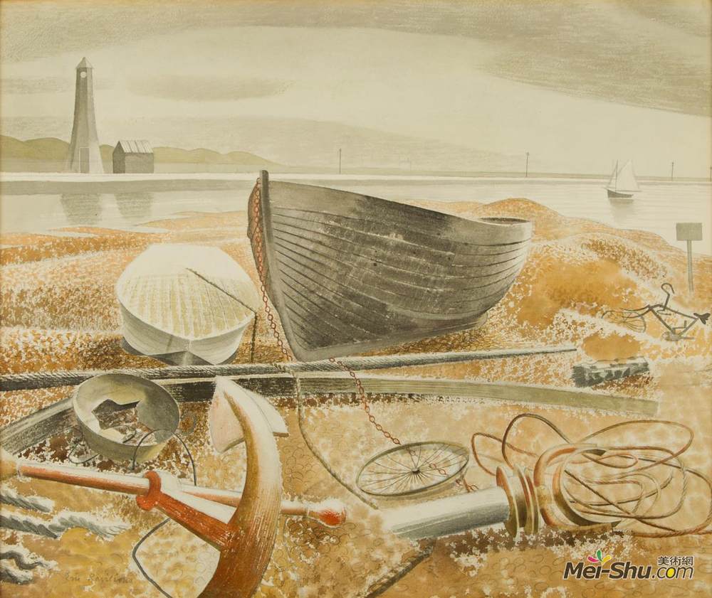 艾里克·拉斐留斯(Eric Ravilious)高清作品《锚和船，黑麦》