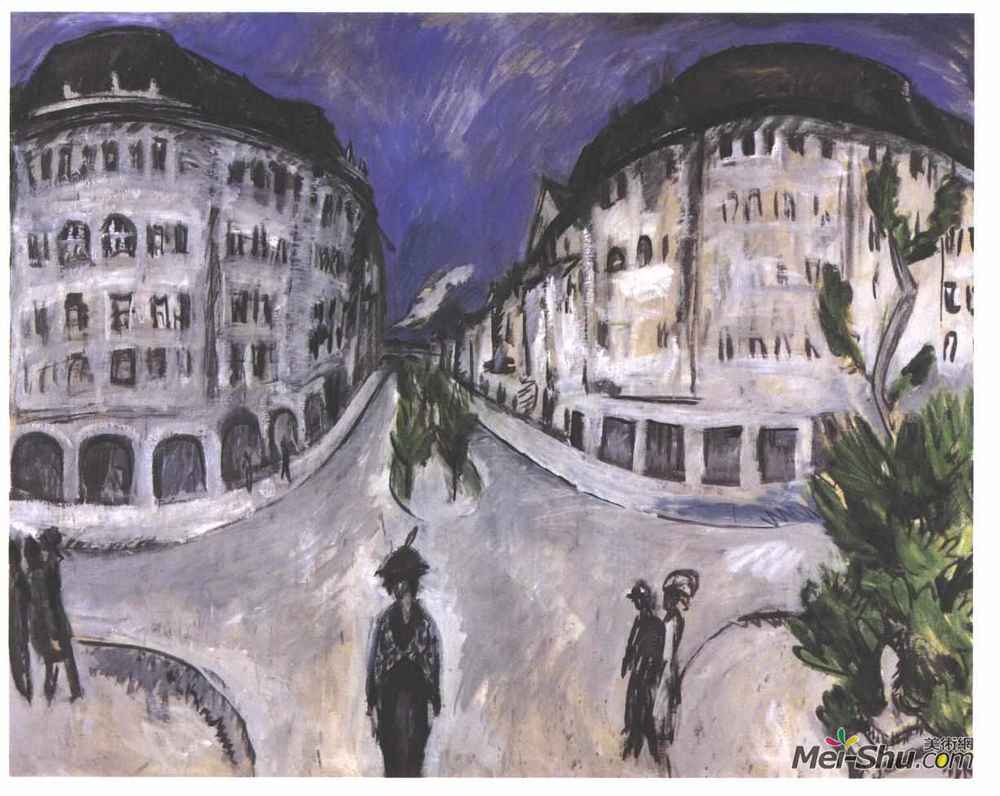 恩斯特·路德维希·克尔希纳(Ernst Ludwig Kirchner)高清作品《Street at Stadtpark》