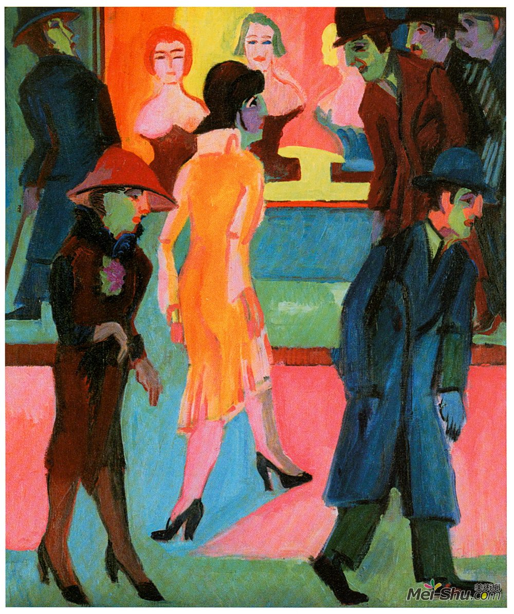 恩斯特·路德维希·克尔希纳(Ernst Ludwig Kirchner)高清作品《理发店前的街景》