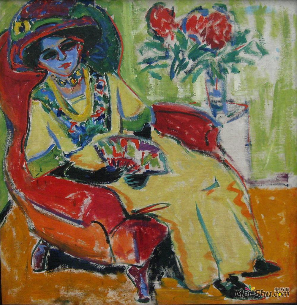 恩斯特·路德维希·克尔希纳(Ernst Ludwig Kirchner)高清作品《坐着的女士（渡渡鸟）》