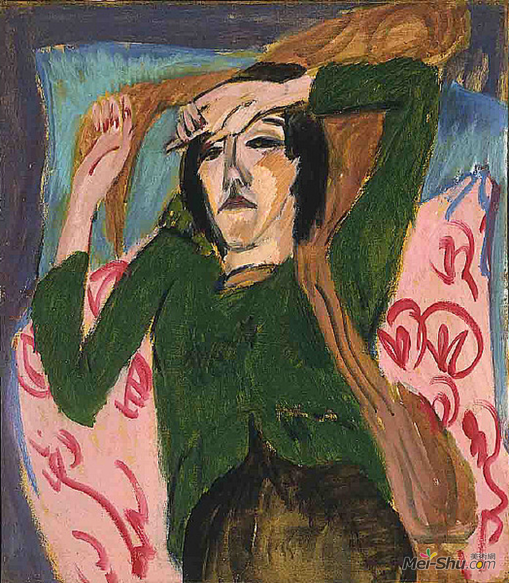 恩斯特·路德维希·克尔希纳(Ernst Ludwig Kirchner)高清作品《穿绿色上衣的女人》