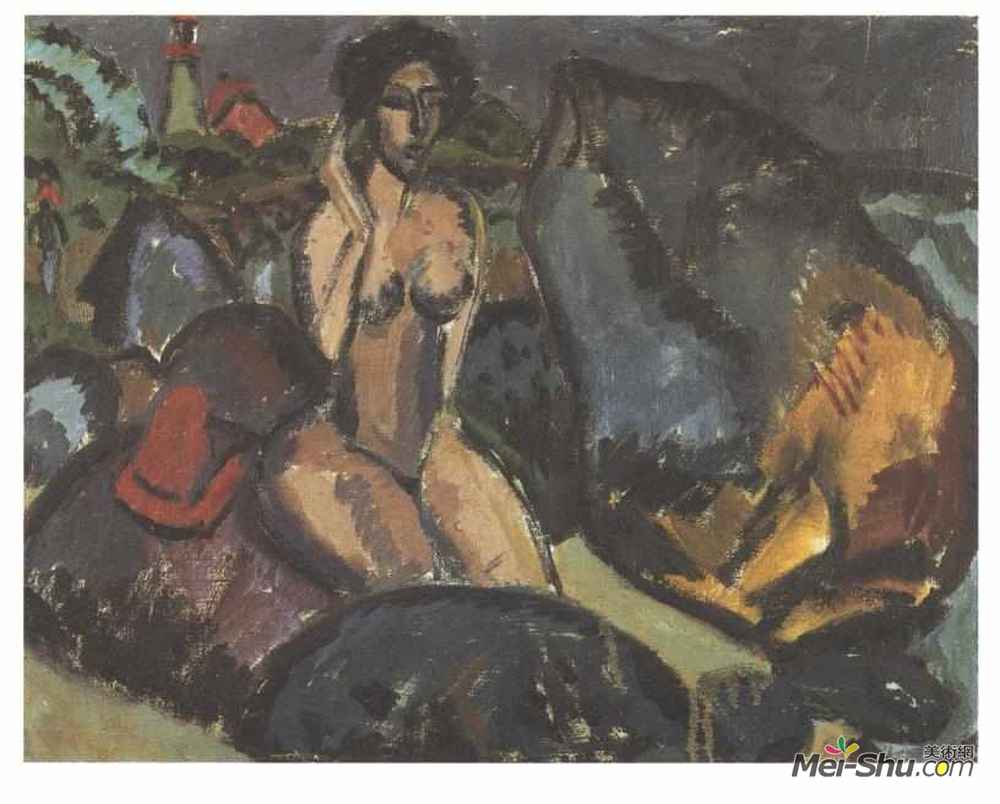 恩斯特·路德维希·克尔希纳(Ernst Ludwig Kirchner)高清作品《岩石区沐浴女子》