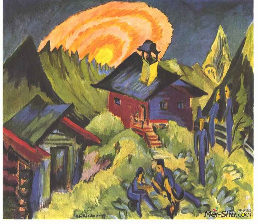 恩斯特·路德维希·克尔希纳(Ernst Ludwig Kirchner)高清作品《Moon Rising at the Staffelalp》