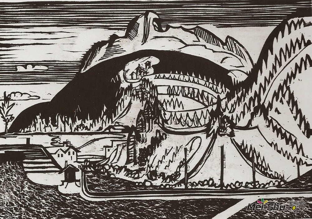 恩斯特·路德维希·克尔希纳(Ernst Ludwig Kirchner)高清作品《Clavadel Mountain Seen from Frauenkirch》