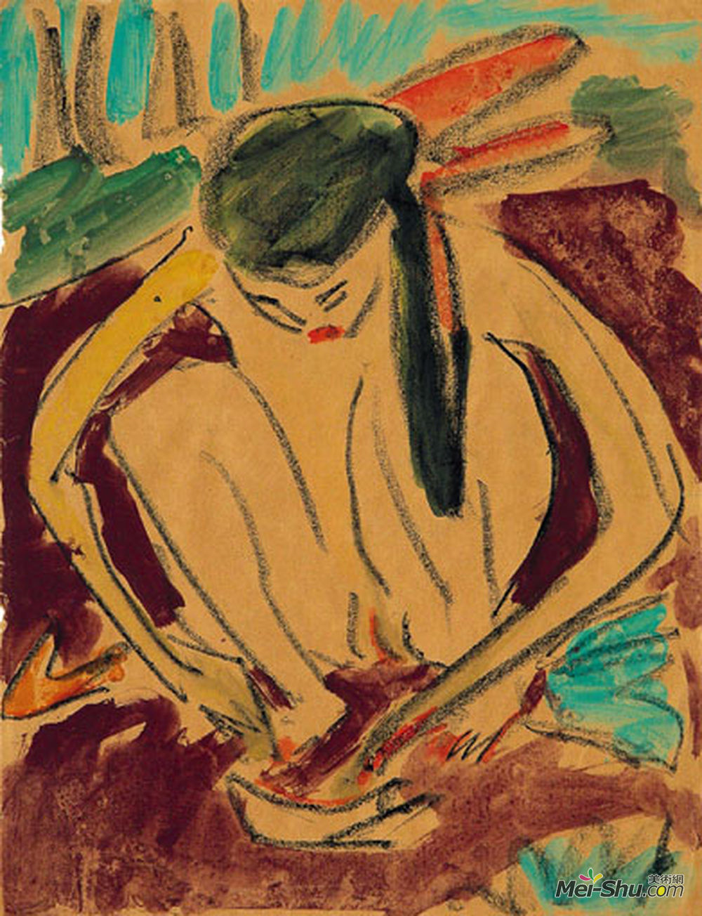 恩斯特·路德维希·克尔希纳(Ernst Ludwig Kirchner)高清作品《蹲伏女郎》