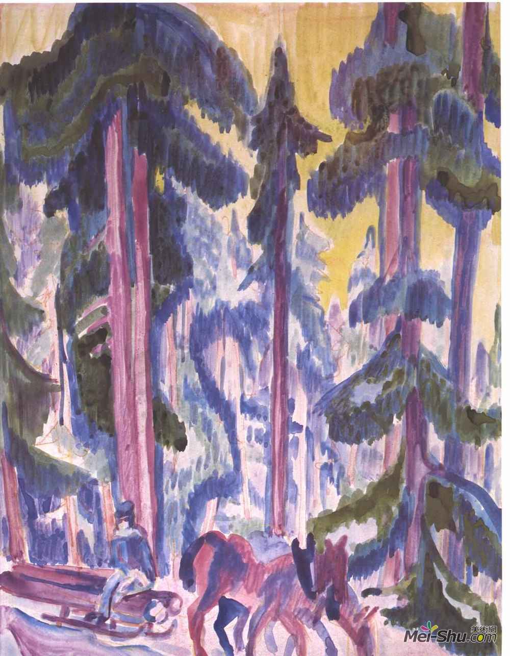 恩斯特·路德维希·克尔希纳(Ernst Ludwig Kirchner)高清作品《森林中的小车》