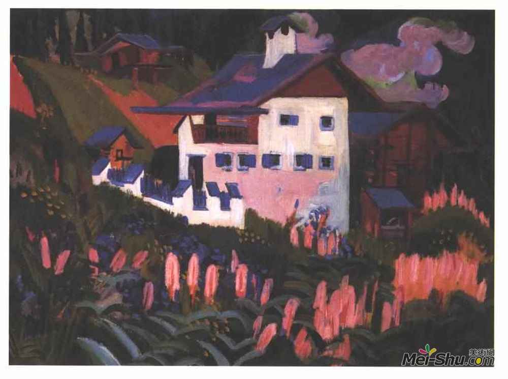 恩斯特·路德维希·克尔希纳(Ernst Ludwig Kirchner)高清作品《草地上的房子》