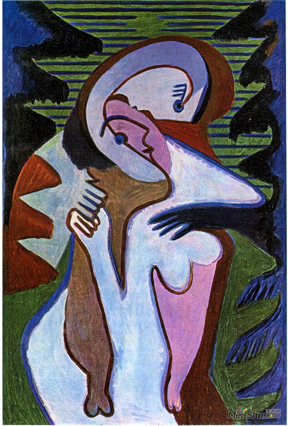恩斯特·路德维希·克尔希纳(Ernst Ludwig Kirchner)高清作品《情人（吻）》