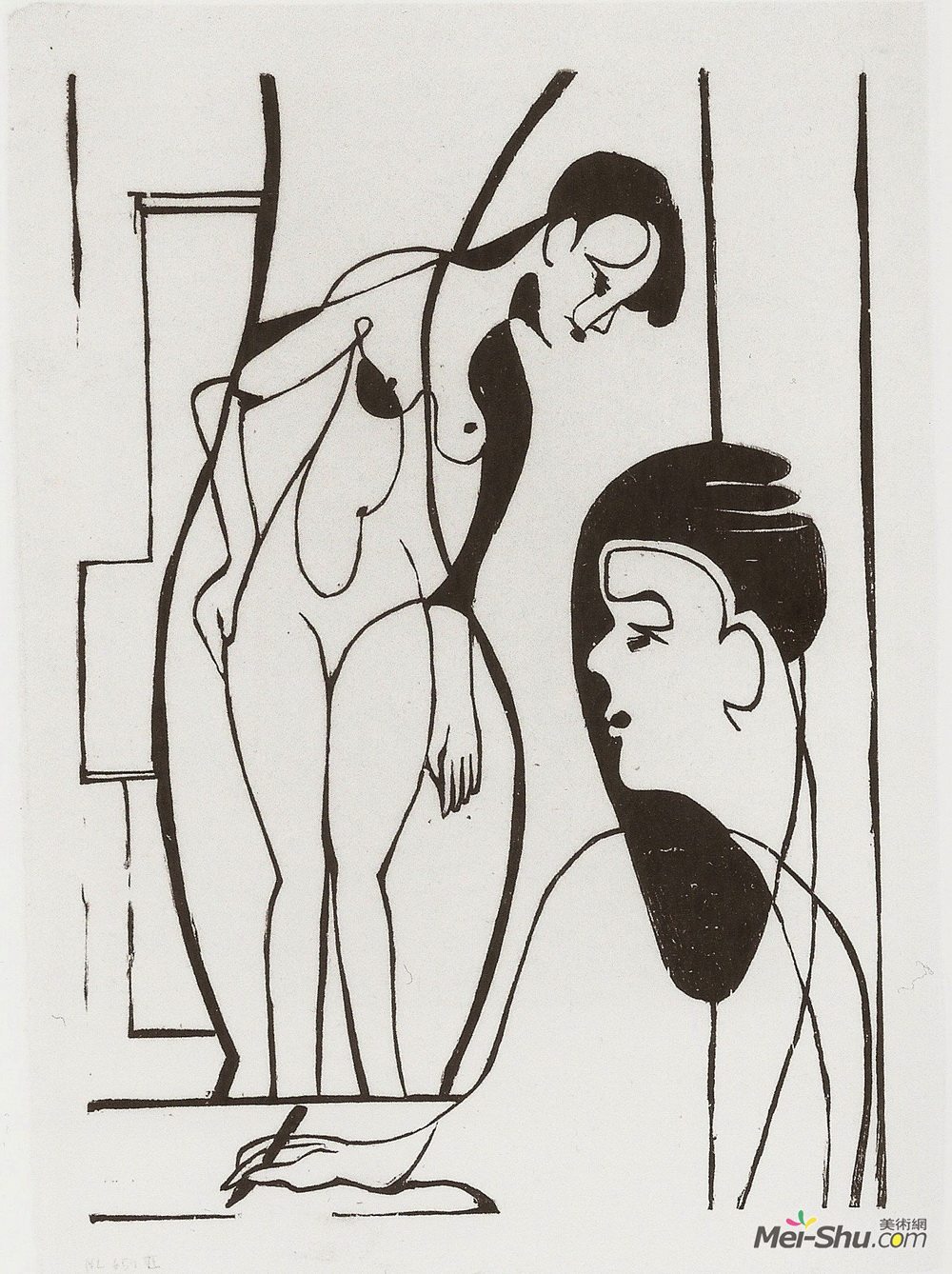 恩斯特·路德维希·克尔希纳(Ernst Ludwig Kirchner)高清作品《艺术家与女性模特》