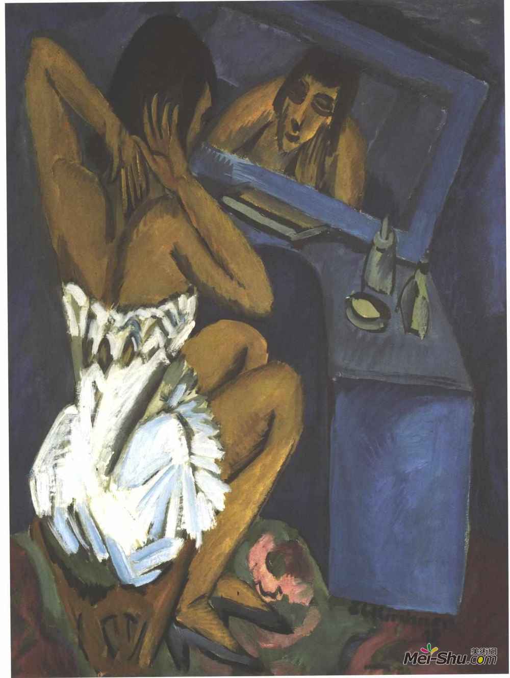 恩斯特·路德维希·克尔希纳(Ernst Ludwig Kirchner)高清作品《镜子前的女人》