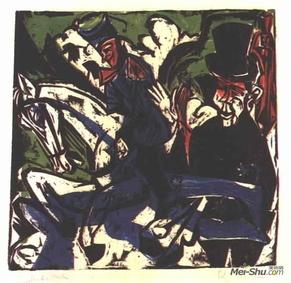 恩斯特·路德维希·克尔希纳(Ernst Ludwig Kirchner)高清作品《施莱米尔斯与小灰人的同伙》