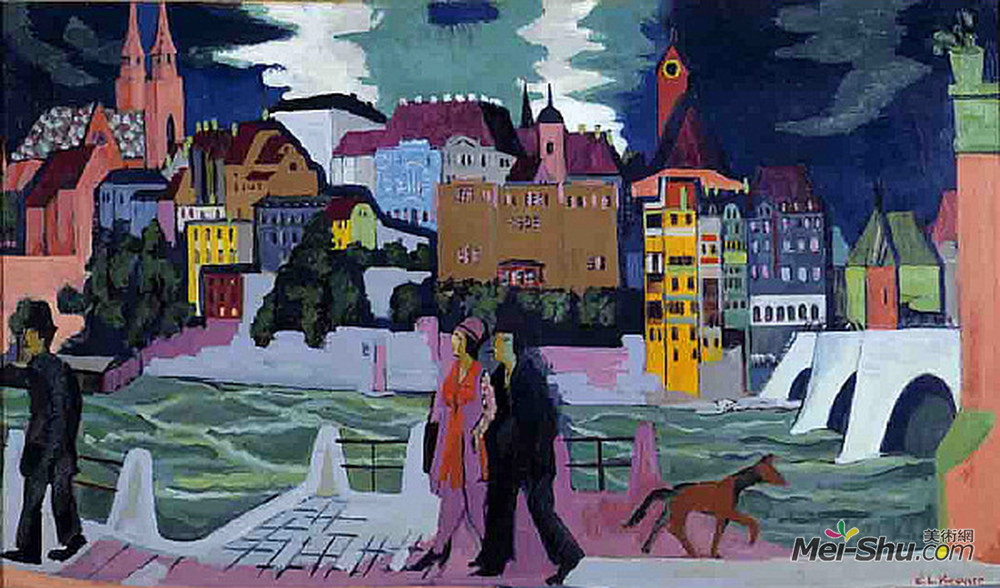 恩斯特·路德维希·克尔希纳(Ernst Ludwig Kirchner)高清作品《巴塞尔与莱茵河观》