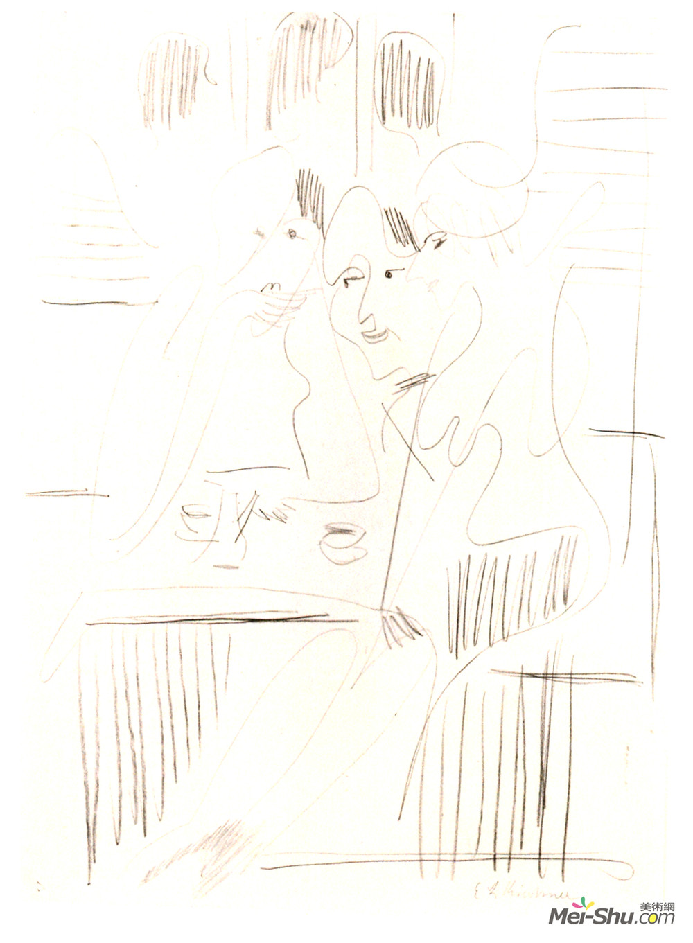 恩斯特·路德维希·克尔希纳(Ernst Ludwig Kirchner)高清作品《咖啡馆里的三个女人》