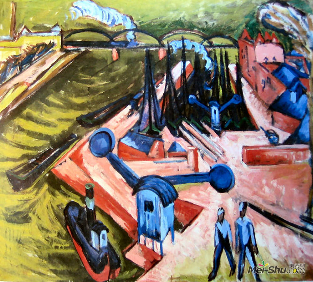 恩斯特·路德维希·克尔希纳(Ernst Ludwig Kirchner)高清作品《Frankfurter Westhafen》