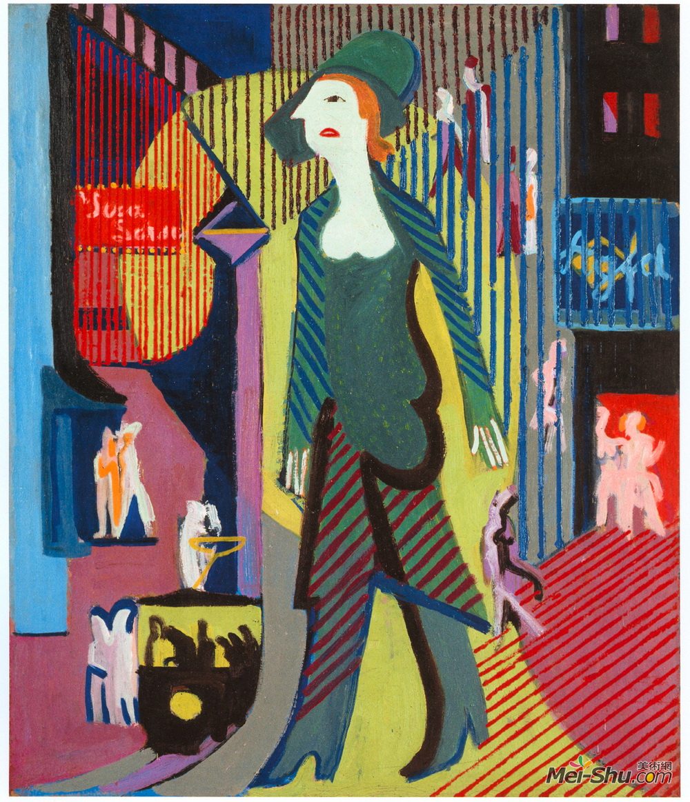 恩斯特·路德维希·克尔希纳(Ernst Ludwig Kirchner)高清作品《女人走过一条小街》