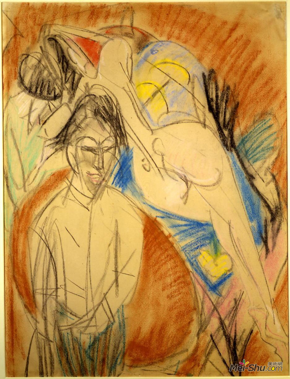 恩斯特·路德维希·克尔希纳(Ernst Ludwig Kirchner)高清作品《男人和裸体女人》