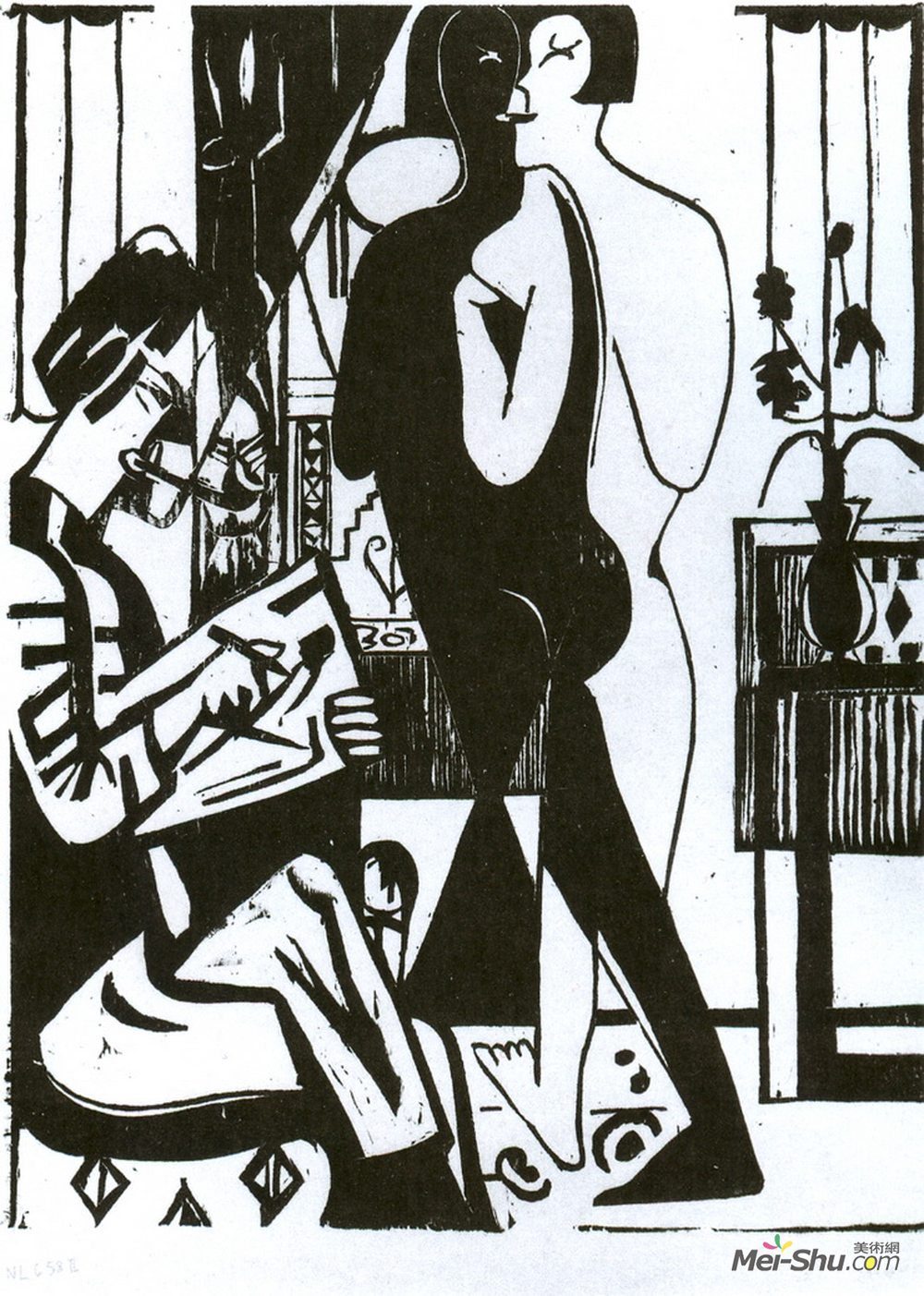 恩斯特·路德维希·克尔希纳(Ernst Ludwig Kirchner)高清作品《画家与模特》