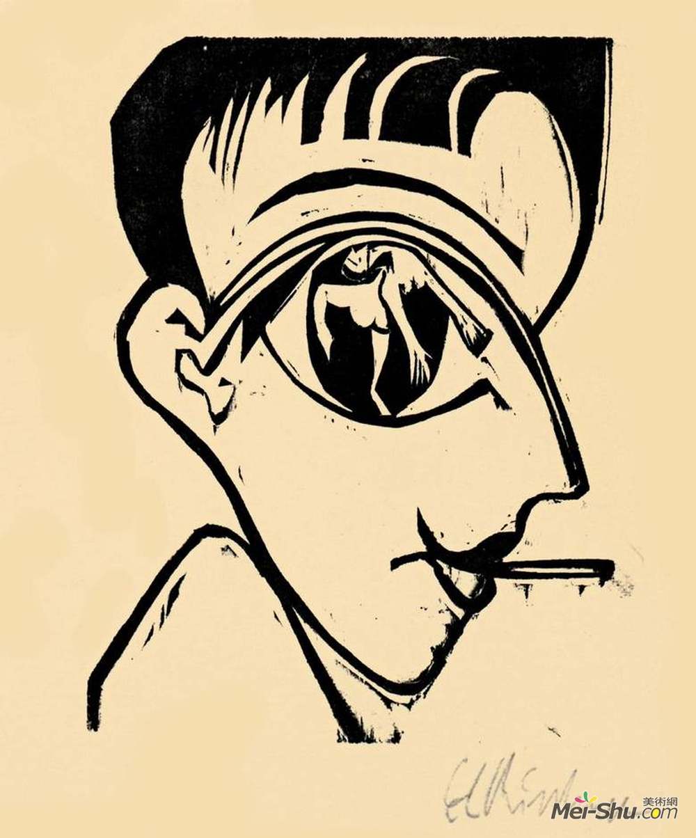 恩斯特·路德维希·克尔希纳(Ernst Ludwig Kirchner)高清作品《轮廓头（自画像）》