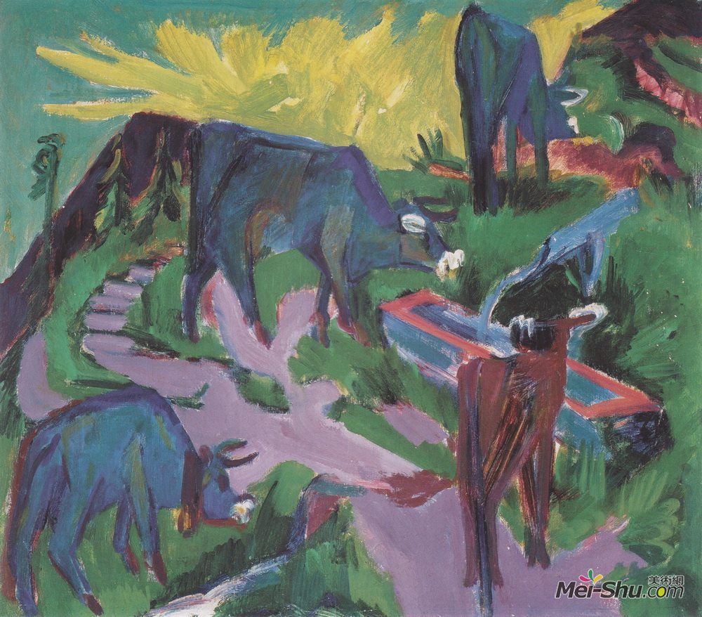 恩斯特·路德维希·克尔希纳(Ernst Ludwig Kirchner)高清作品《森塞特奶牛》