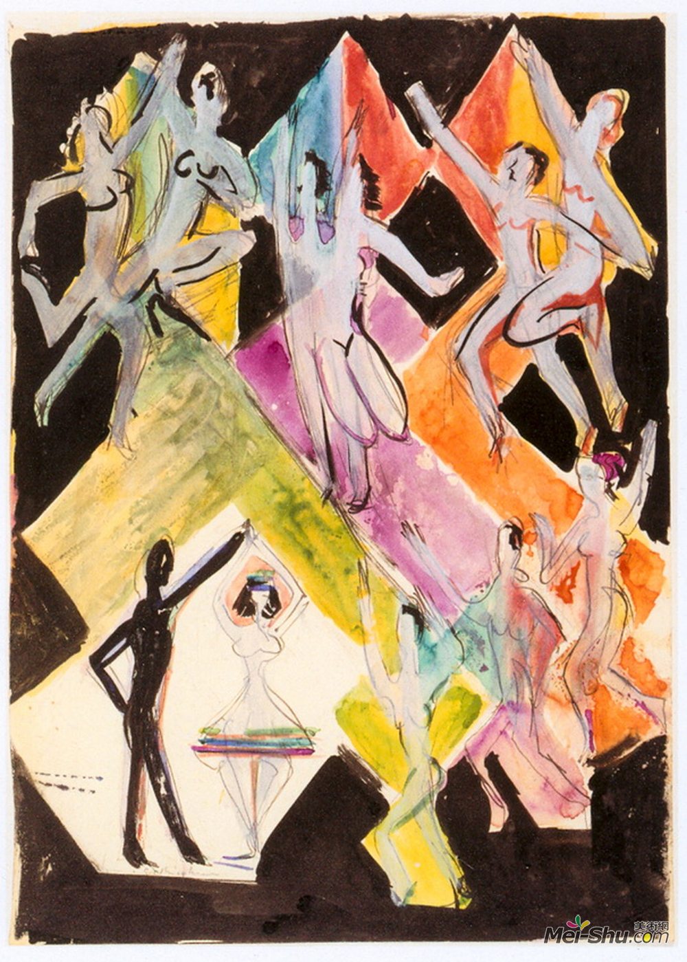恩斯特·路德维希·克尔希纳(Ernst Ludwig Kirchner)高清作品《壁画彩舞设计》