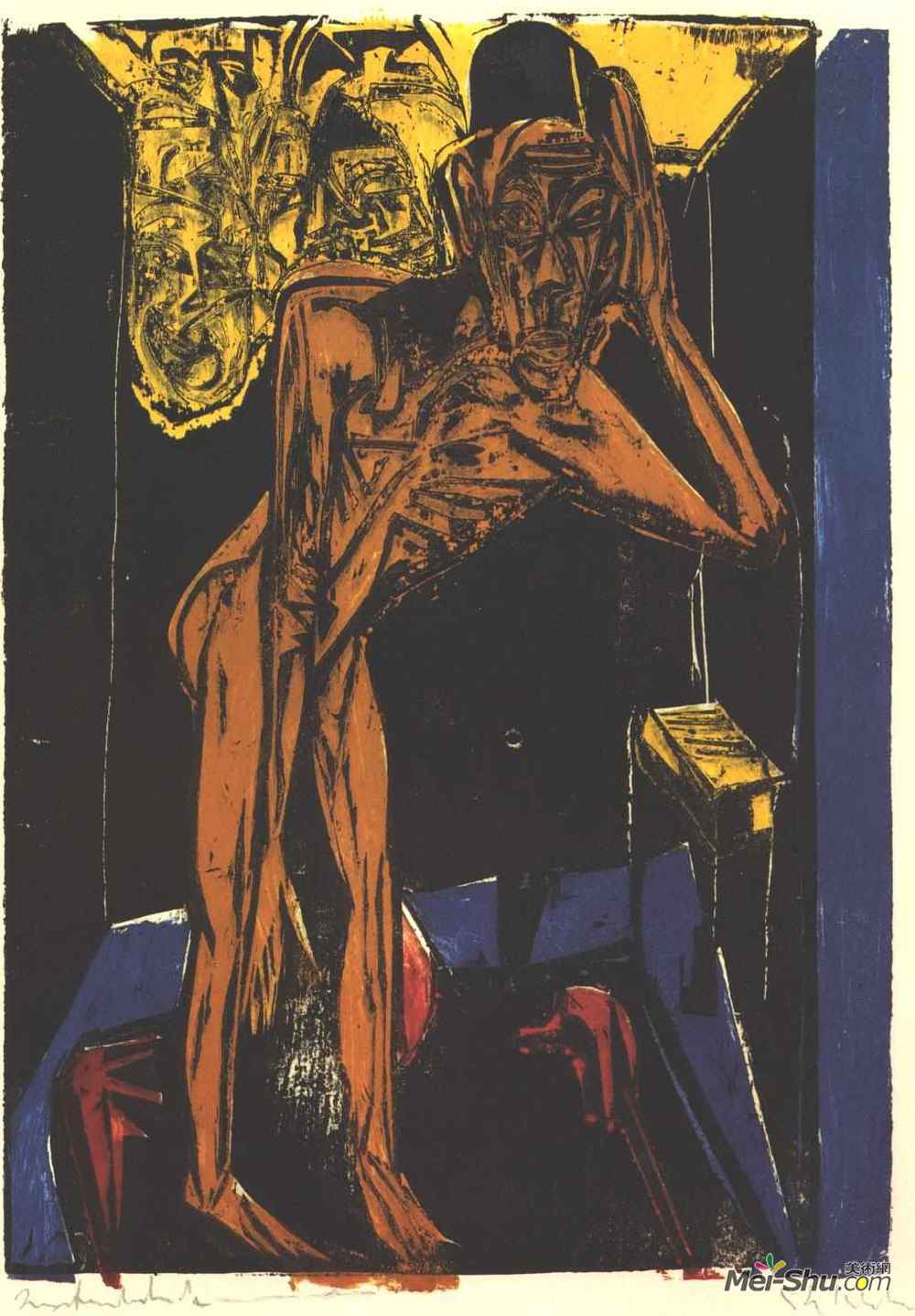 恩斯特·路德维希·克尔希纳(Ernst Ludwig Kirchner)高清作品《房间孤独中的施莱姆》